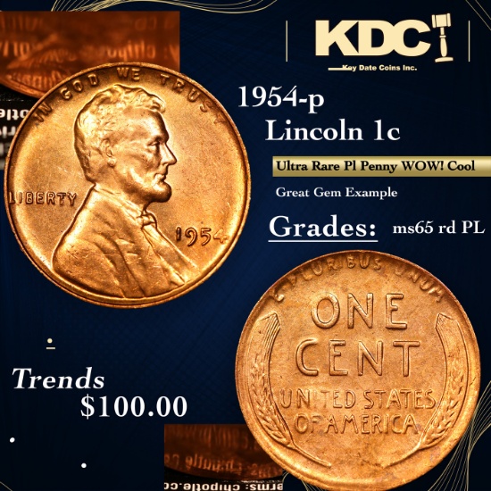 1954-p Lincoln Cent 1c Grades GEM Unc Rd PL