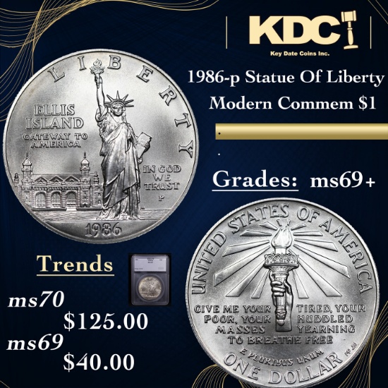1986-p Statue Of Liberty Modern Commem Dollar $1 Graded ms69+ By SEGS