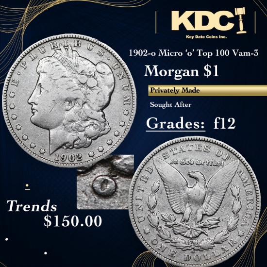 1902-o Morgan Dollar Micro 'o' Top 100 Vam-3 $1 Grades f, fine