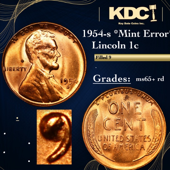 1954-s Lincoln Cent *Mint Error* 1c Grades Gem+ Unc RD