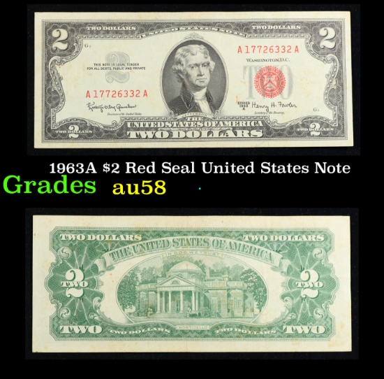 1963A $2 Red Seal United States Note Grades Choice AU/BU Slider