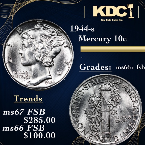 1944-s Mercury Dime 10c Grades GEM++ FSB