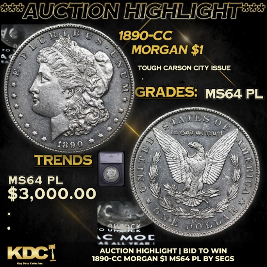 ***Auction Highlight*** 1890-cc Morgan Dollar $1 Graded ms64 pl By SEGS (fc)