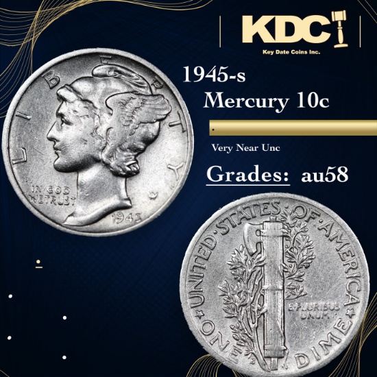 1945-s Mercury Dime 10c Grades Choice AU/BU Slider