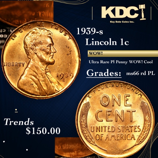 1939-s Lincoln Cent 1c Grades GEM++ Unc RD PL