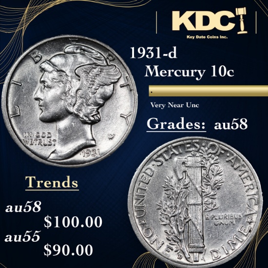 1931-d Mercury Dime 10c Grades Choice AU/BU Slider