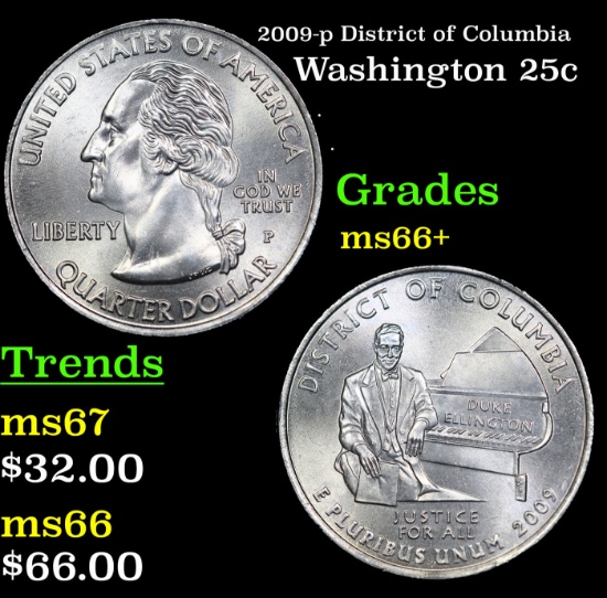 2009-p District of Columbia Washington Quarter 25c Grades GEM++ Unc