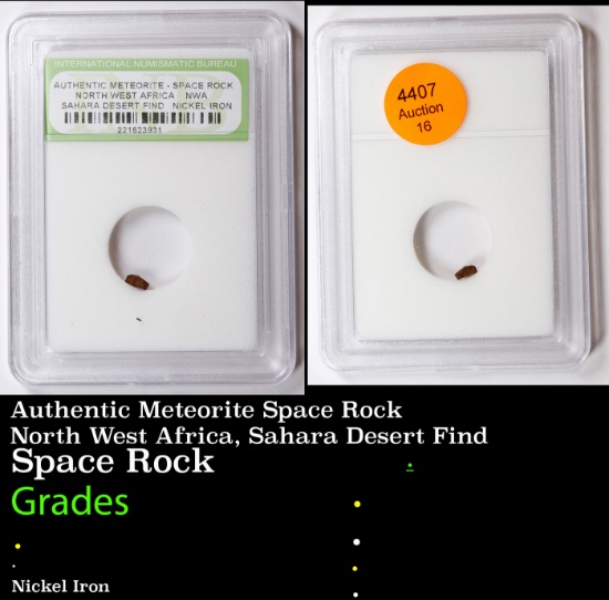 Authentic Meteorite Space Rock North West Africa, Sahara Desert Find Graded By INB