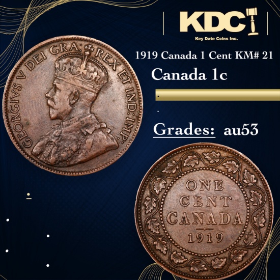 1919 Canada 1 Cent KM# 21 Grades Select AU