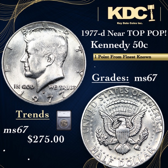 1977-d Kennedy Half Dollar Near TOP POP! 50c Graded ms67 BY SEGS
