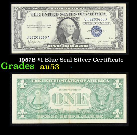 1957B $1 Blue Seal Silver Certificate Grades Select AU