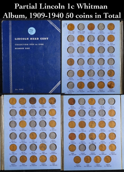 Partial Lincoln 1c Whitman Album, 1909-1940 50 coins in Total