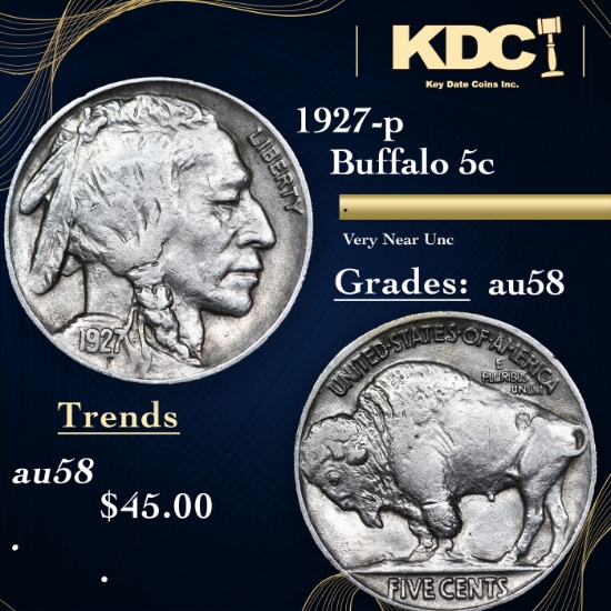 1927-p Buffalo Nickel 5c Grades Choice AU/BU Slider