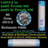 BU Shotgun Jefferson 5c roll, 1973-d 40 pcs Bank $2 Nickel Wrapper