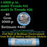 BU Shotgun Jefferson 5c roll, 2000-p 40 pcs Dunbar $2 Nickel Wrapper