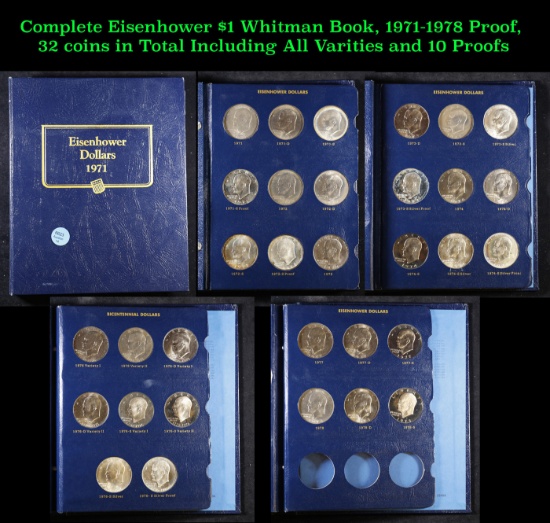 Complete Eisenhower $1 Whitman Book, 1971-1978 Proof, 32 coins in Total Including All Varities and 1
