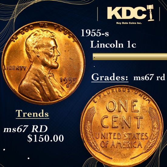 1955-s Lincoln Cent 1c Grades GEM++ Unc RD