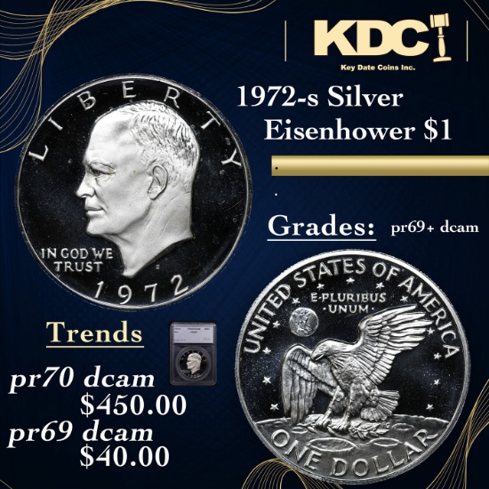 Proof 1972-s Silver Eisenhower Dollar 1 Graded pr69+ dcam By SEGS