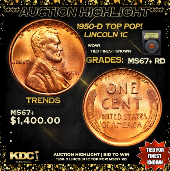 ***Auction Highlight*** 1950-d Lincoln Cent TOP POP! 1c Grades GEM++ RD (fc)
