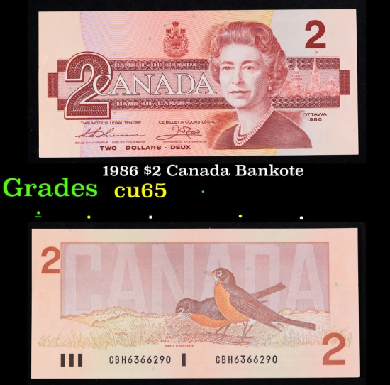 1986 $2 Canada Bankote Grades Gem CU