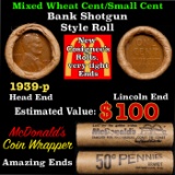 Lincoln Wheat Cent 1c Mixed Roll Orig Brandt McDonalds Wrapper, 1939-p end, Wheat other end