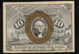 1863 US Fractional Currency 10c Second Issue Fr-1246 Washington In Oval Grades Choice AU