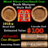 Lincoln Wheat Cent 1c Mixed Roll Orig Brandt McDonalds Wrapper, 1912-p end, Wheat other end