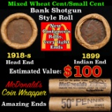 Small Cent 1c Mixed Roll Orig Brandt McDonalds Wrapper, 1918-s Wheat end, 1899 Indian other end
