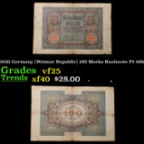 1920 Germany (Weimar Republic) 100 Marks Banknote P# 69b Grades vf+
