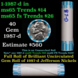 BU Shotgun Jefferson 5c roll, 1987-d 40 pcs Bank $2 Nickel Wrapper