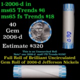 BU Shotgun Jefferson 5c roll, 2006-d 40 pcs Bank $2 Nickel Wrapper
