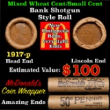 Lincoln Wheat Cent 1c Mixed Roll Orig Brandt McDonalds Wrapper, 1917-p end, Wheat other end