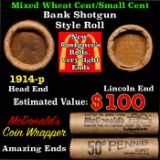 Lincoln Wheat Cent 1c Mixed Roll Orig Brandt McDonalds Wrapper, 1914-p end, Wheat other end