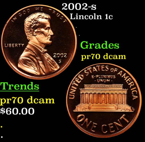 Proof 2002-s Lincoln Cent 1c Graded pr70 dcam BY SEGS