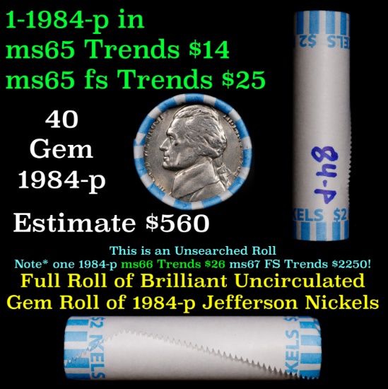 BU Shotgun Jefferson 5c roll, 1984-p 40 pcs Bank $2 Nickel Wrapper