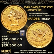 *Auction Highlight**1840-o Gold Liberty Half Eagle