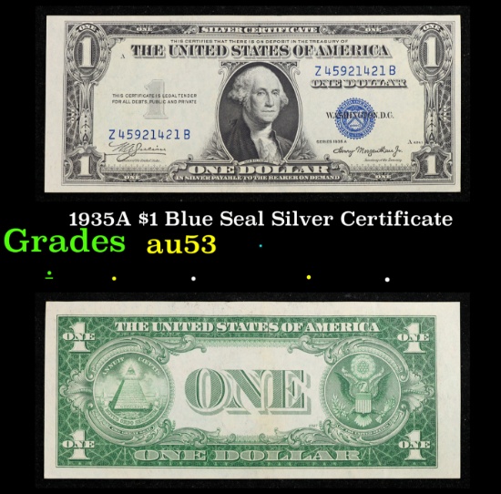 1935A $1 Blue Seal Silver Certificate Grades Select AU