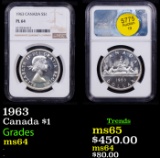 NGC 1963 Canada Silver Dollar $1 Graded ms64 BY NGC