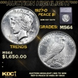 ***Auction Highlight*** 1927-d Peace Dollar $1 Graded ms64 By SEGS (fc)