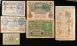 Lot of 6 1910s-1920s German WWI Era Banknotes, Various Dates & Denoms Grades