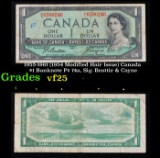 1955-1961 (1954 Modified Hair Issue) Canada $1 Banknote P# 74a, Sig. Beattie & Coyne Grades vf+