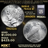 ***Auction Highlight*** 1926-s Peace Dollar $1 Graded ms64+ By SEGS (fc)