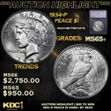 ***Auction Highlight*** 1934-p Peace Dollar $1 Graded ms65+ BY SEGS (fc)