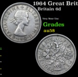 1964 Great Britain 6 Pence Sixpence KM# 903 Grades Choice AU/BU Slider