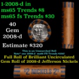 BU Shotgun Jefferson 5c roll, 2008-d 40 pcs Bank $2 Nickel Wrapper
