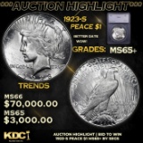 ***Auction Highlight*** 1923-s Peace Dollar $1 Graded ms65+ BY SEGS (fc)
