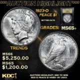 ***Auction Highlight*** 1923-d Peace Dollar $1 Graded GEM+ Unc BY USCG (fc)