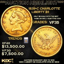 *Auction Highlight**1839-c Gold Liberty Half Eagle
