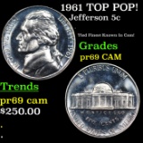 Proof 1961 Jefferson Nickel TOP POP! 5c Graded pr69 CAM BY SEGS