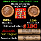 Small Cent Mixed Roll Orig Brandt McDonalds Wrapper, 1919-d Lincoln Wheat end, 1896 Indian other end